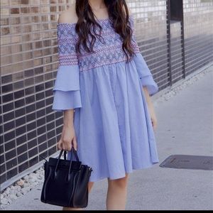Off the shoulder smock bell sleeve dress